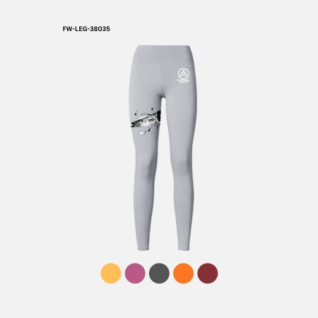 Custom Fitness Wear Manufacturer - The Apparel Artist - Custom leggings in grey color having graphic print on it