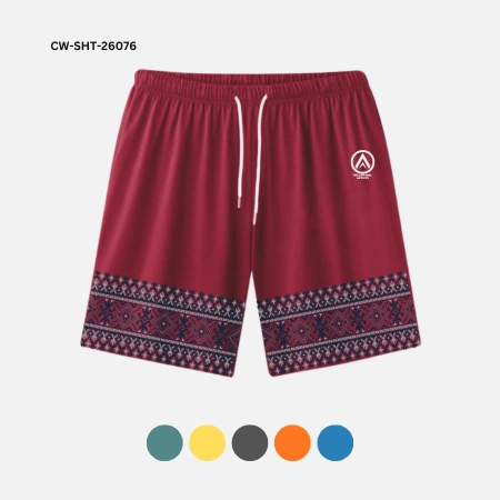 A pair of high quality custom shorts featuring vibrant embroidery.
