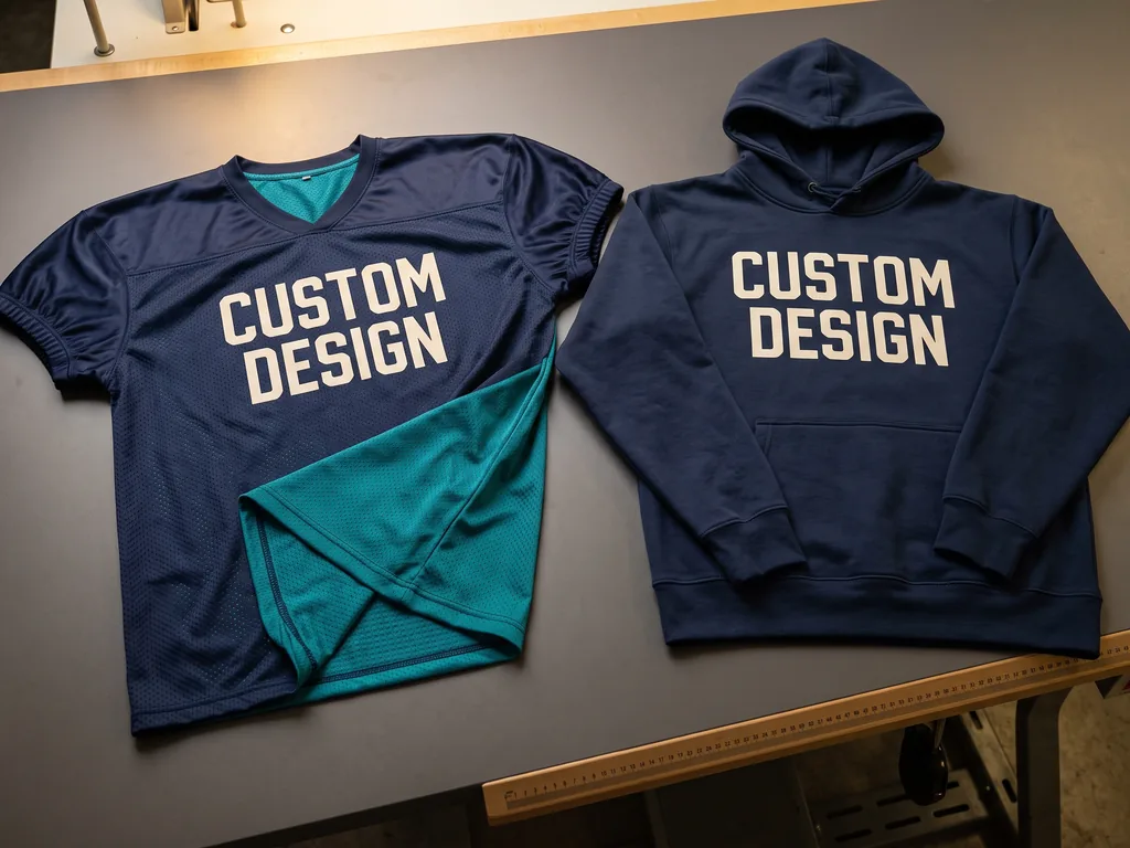 Reversible practice football jersey and sideline hoodie with a CUSTOM DESIGN team print