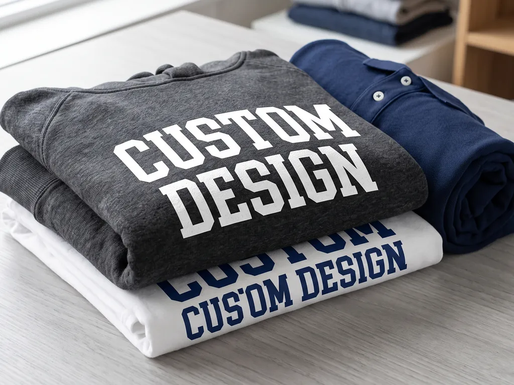 Team spirit wear tee and hoodie printed with a CUSTOM DESIGN team graphic, folded flat