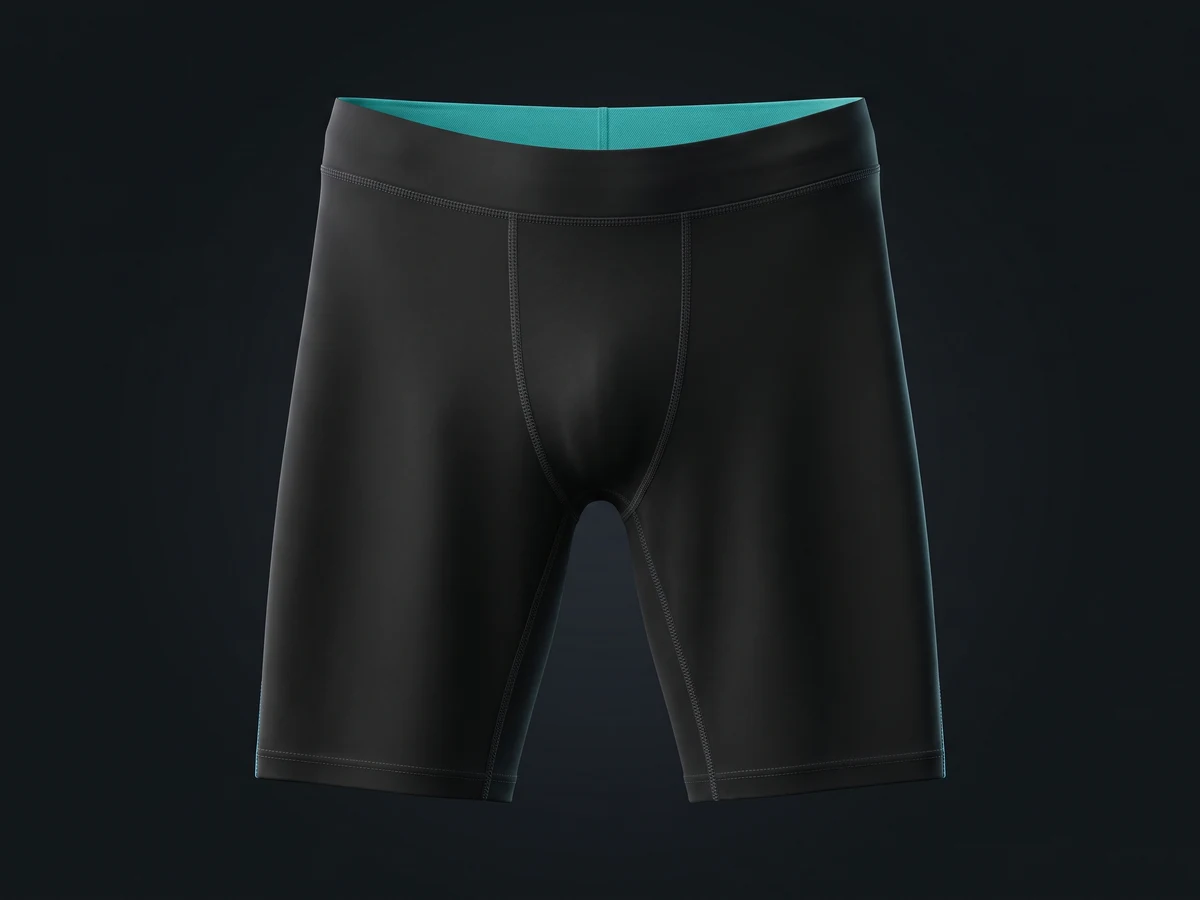 Men's compression shorts base layer in black nylon-spandex, flat-lay