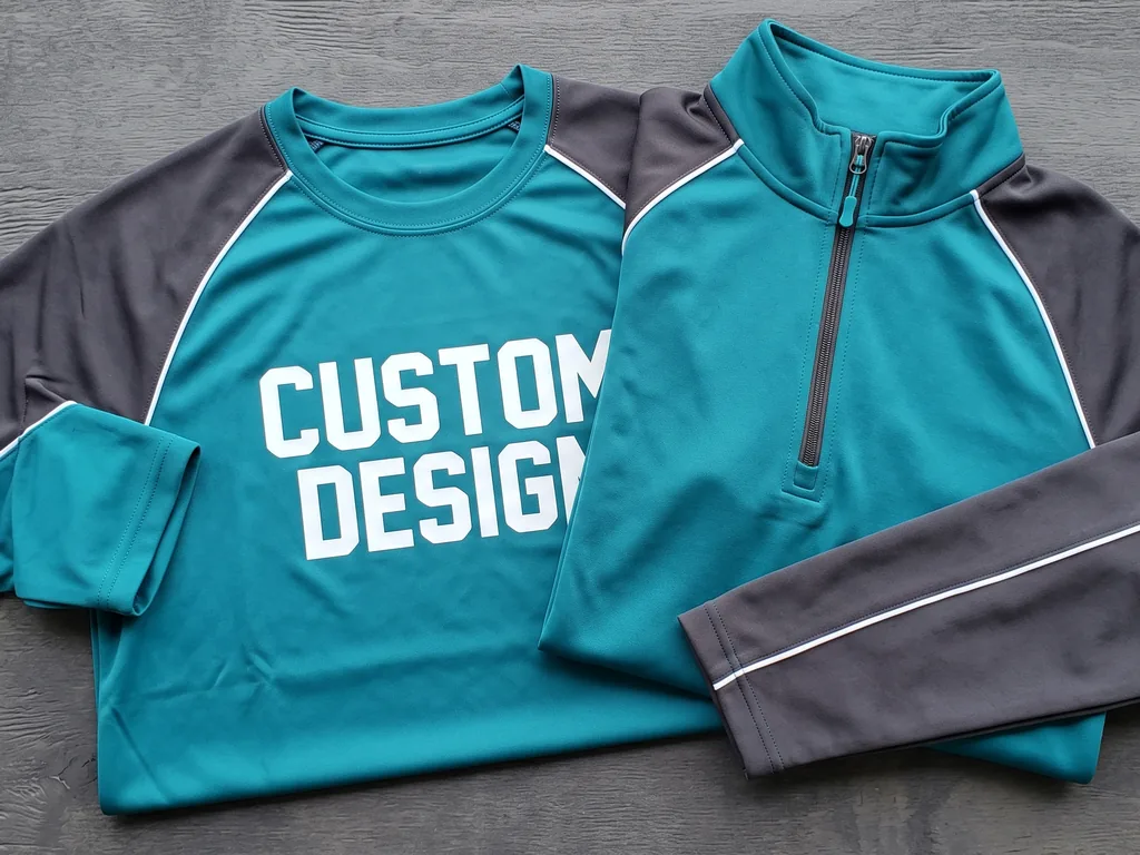 Custom basketball shooting shirt and quarter-zip warm-up jacket with a CUSTOM DESIGN chest print