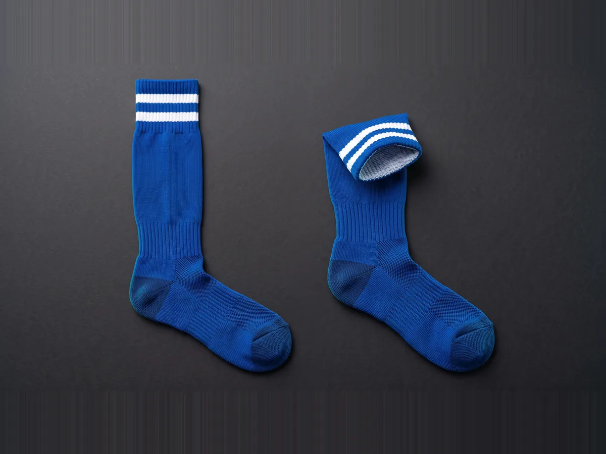 Knitted club soccer socks with turnover top and ribbed calf