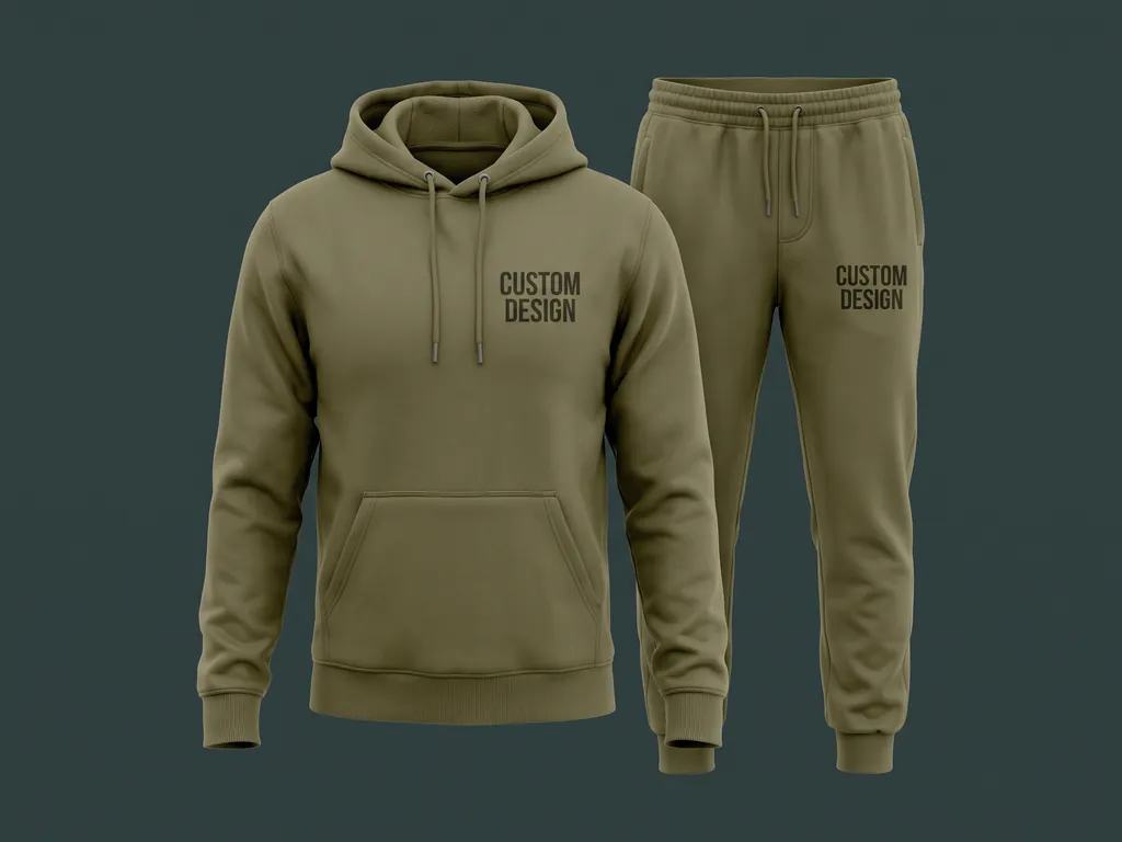 Matching cotton hoodie and joggers set with CUSTOM DESIGN prints, cut from a single dye lot