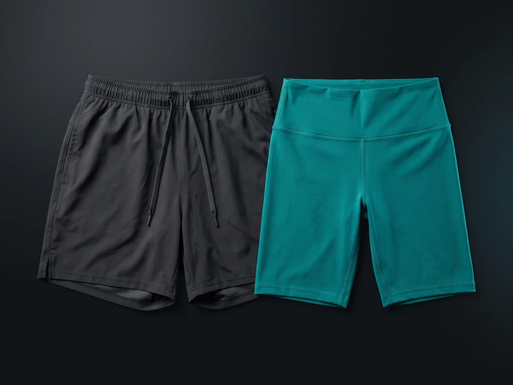 Lined performance gym shorts and stretch bike shorts side by side