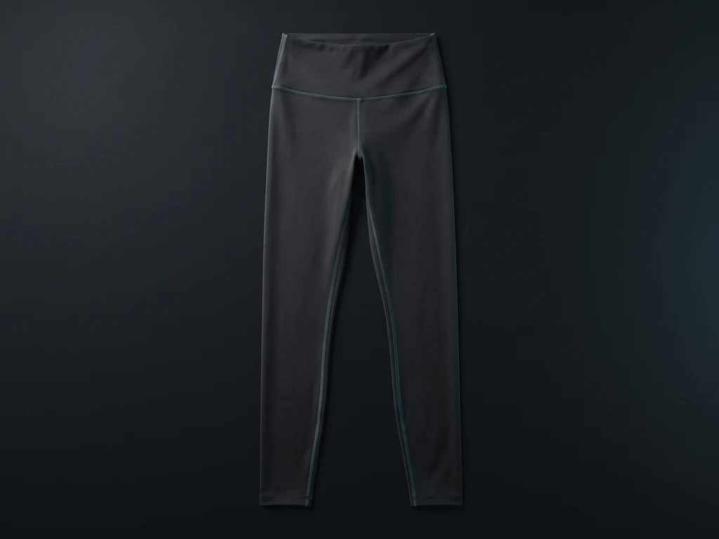 High-rise four-way stretch leggings with wide waistband and gusset, laid flat