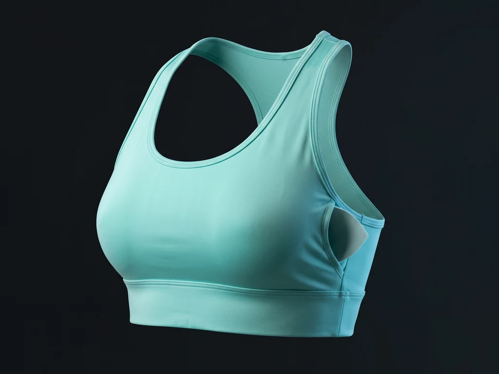 Racerback sports bra with removable pads and power-mesh lining on an invisible form