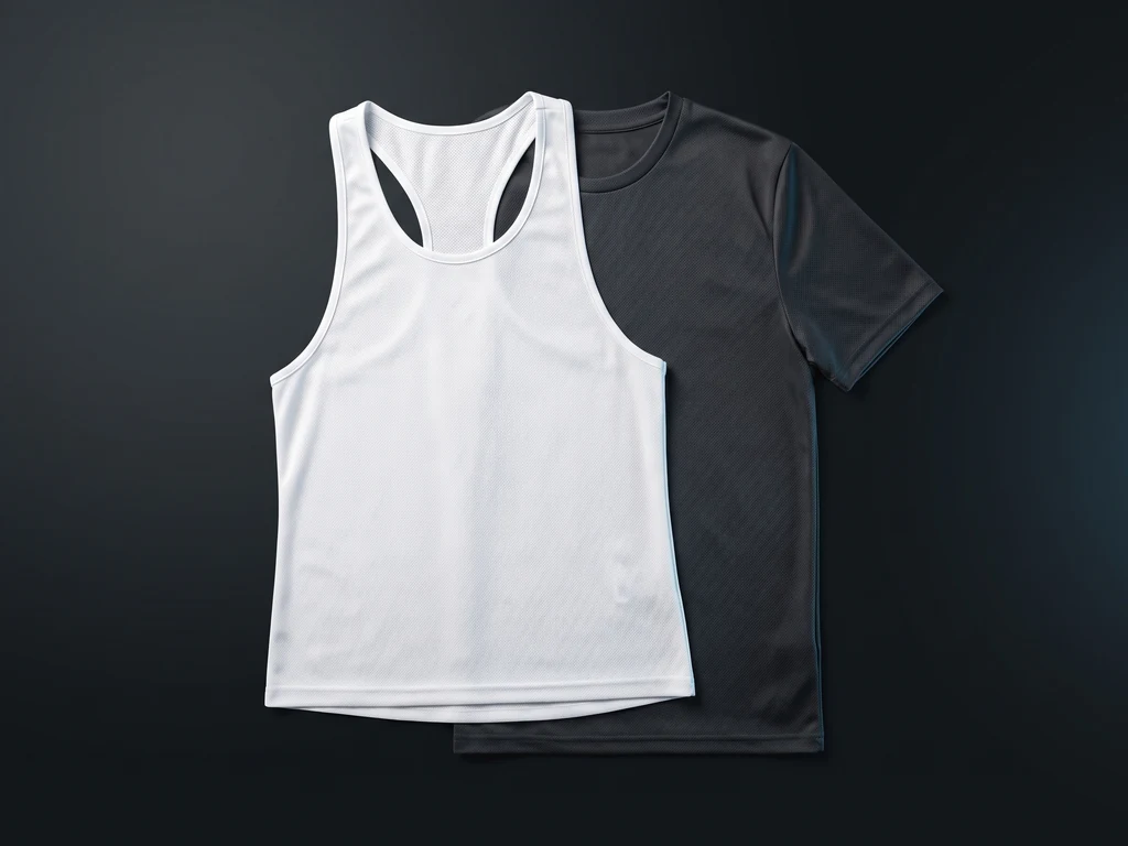 Lightweight quick-dry racer tank and training tee in micro poly, folded flat-lay