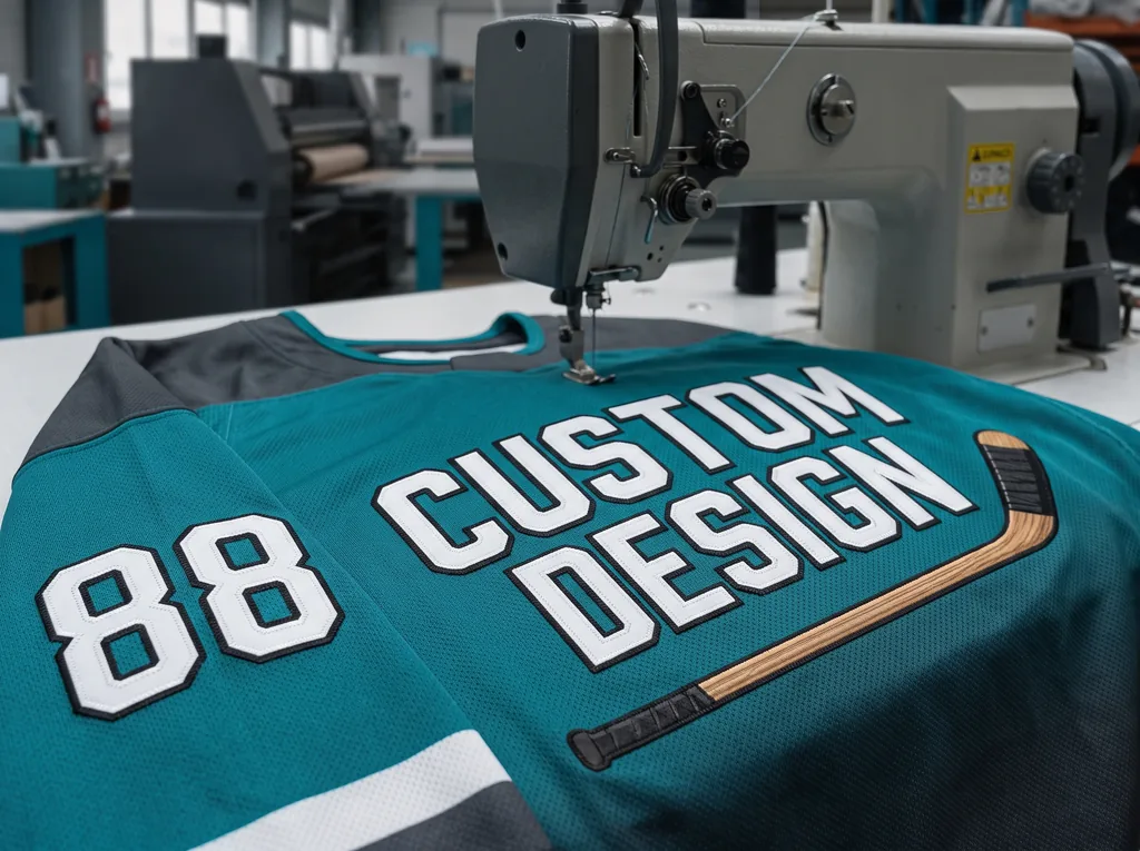 Tackle twill hockey jersey with a stitched CUSTOM DESIGN chest crest and layered twill numbers