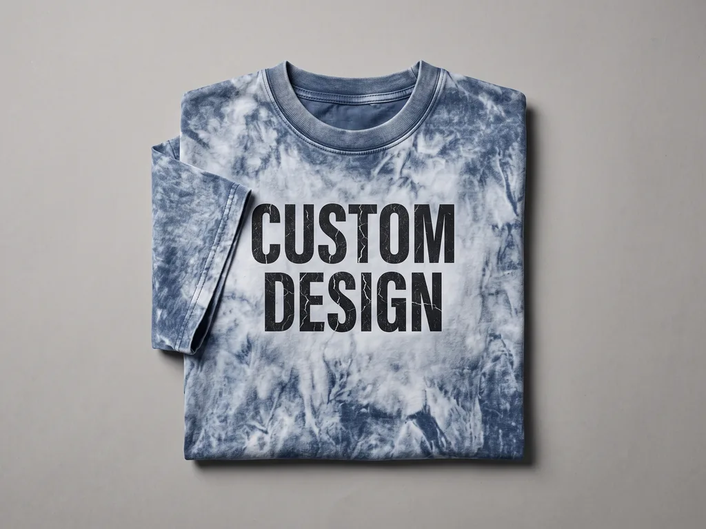 Custom oversized acid wash t-shirt with a bold CUSTOM DESIGN chest print, folded flat