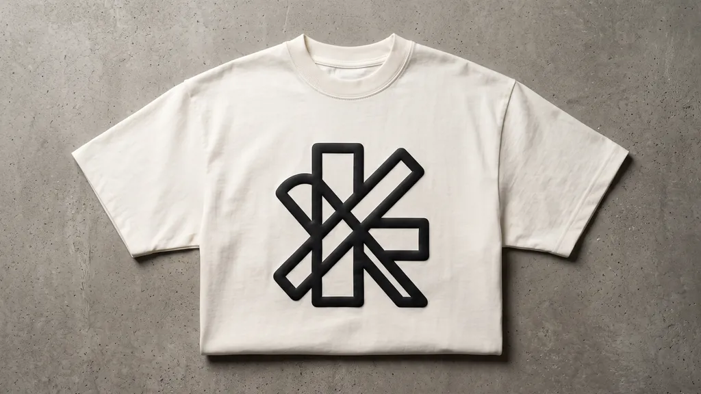 Custom puff print t shirt short sleeve unisex boxy tee with a raised puff chest graphic, folded flat