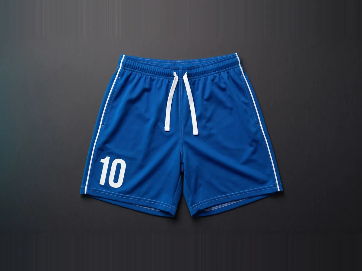 Custom soccer shorts with elasticated waist and sublimated leg number