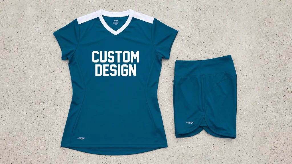 Women's fit soccer jersey with tapered side seams and a CUSTOM DESIGN front graphic