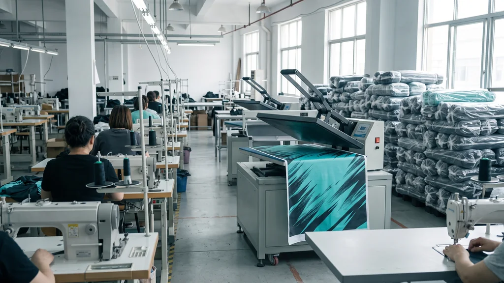Sportswear manufacturer factory walkthrough video from the Jafsu Enterprises floor in Sialkot