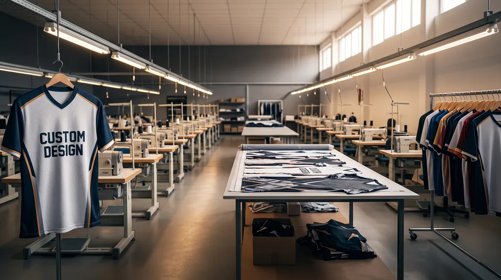 Stitching lines inside the Jafsu Enterprises custom sportswear manufacturing unit in Sialkot, Pakistan
