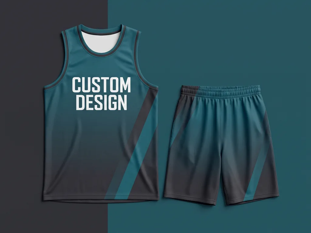 Sublimated basketball uniform singlet and shorts with a bold CUSTOM DESIGN front graphic