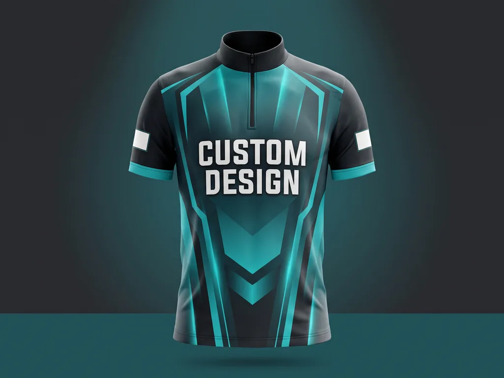 Custom sublimated esports jersey with a full-colour CUSTOM DESIGN front panel and sponsor blocks