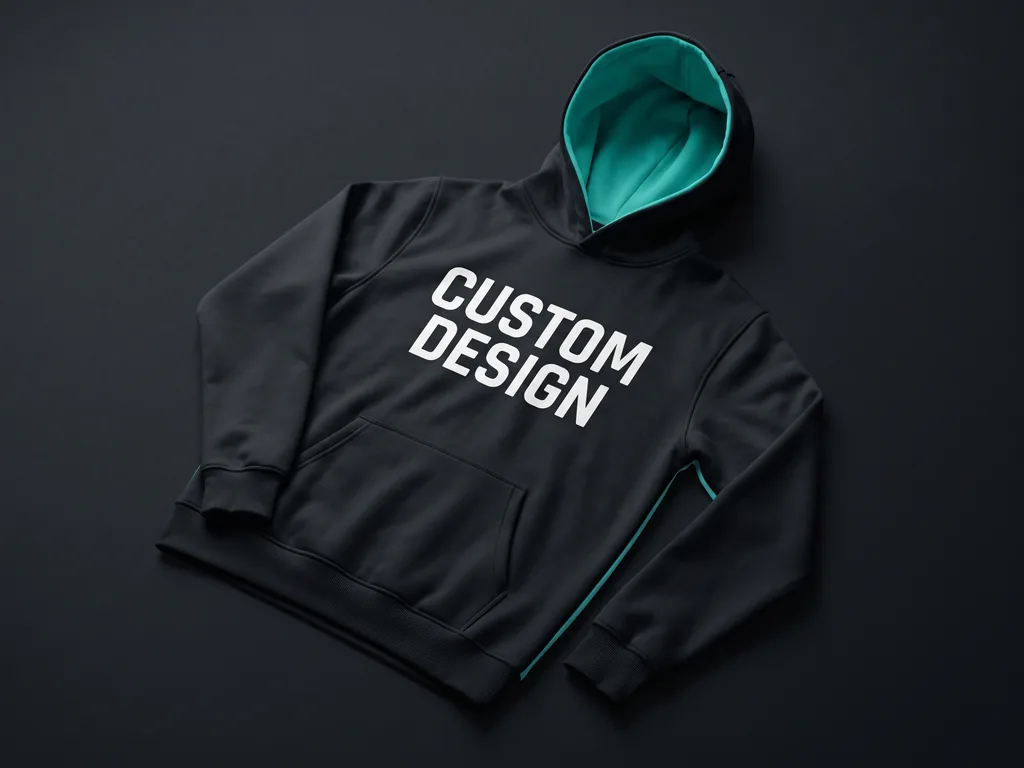 Custom esports hoodie in poly fleece with a bold CUSTOM DESIGN chest print and a double-lined hood