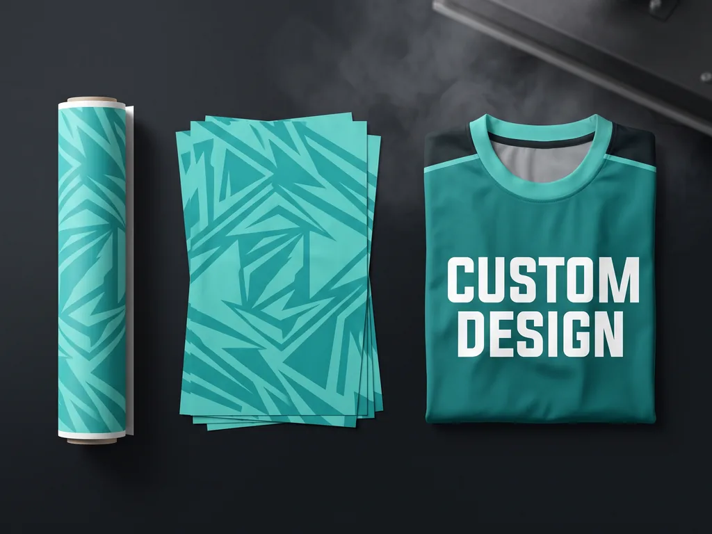 Sublimation transfer paper, cut polyester panels and the finished custom esports jersey they become