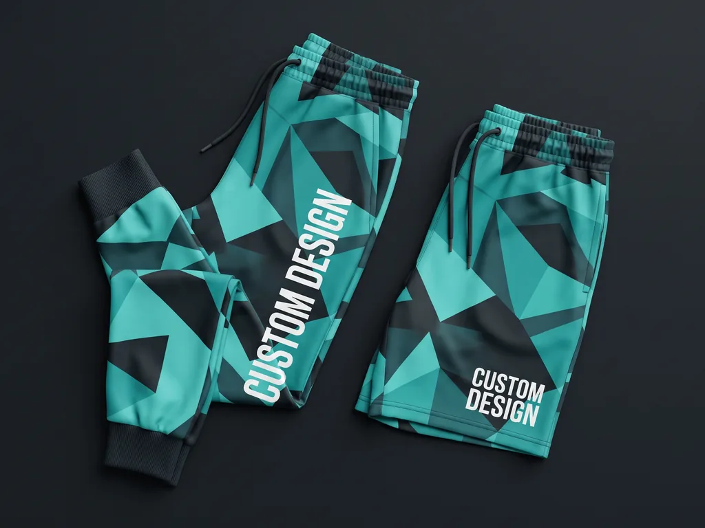 Matching esports team joggers and shorts with a CUSTOM DESIGN thigh print, cut from one dye lot