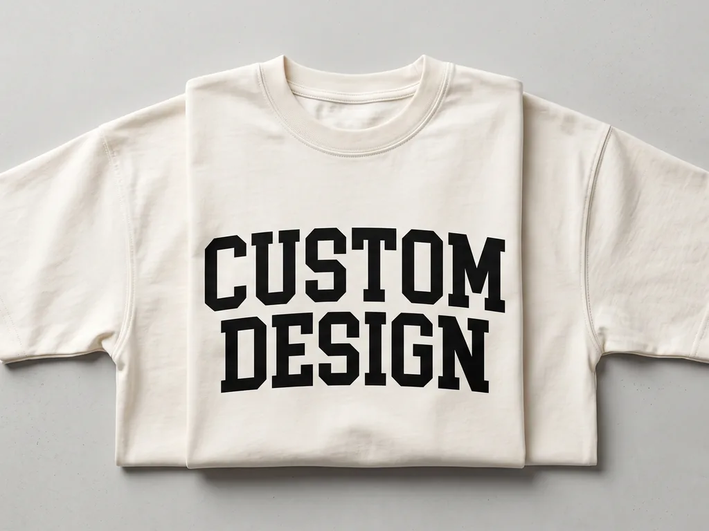 Oversized boxy 100% cotton t-shirt with a bold CUSTOM DESIGN chest print, folded flat
