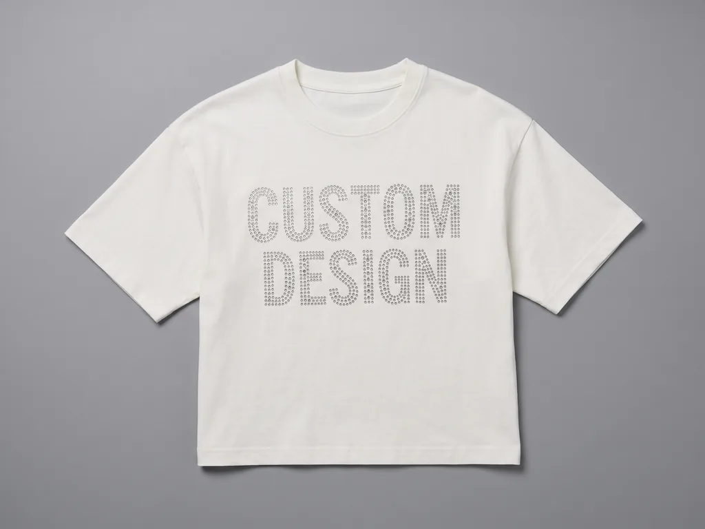 Oversized boxy cotton t-shirt with a CUSTOM DESIGN rhinestone chest motif from a rhinestone t-shirt manufacturer