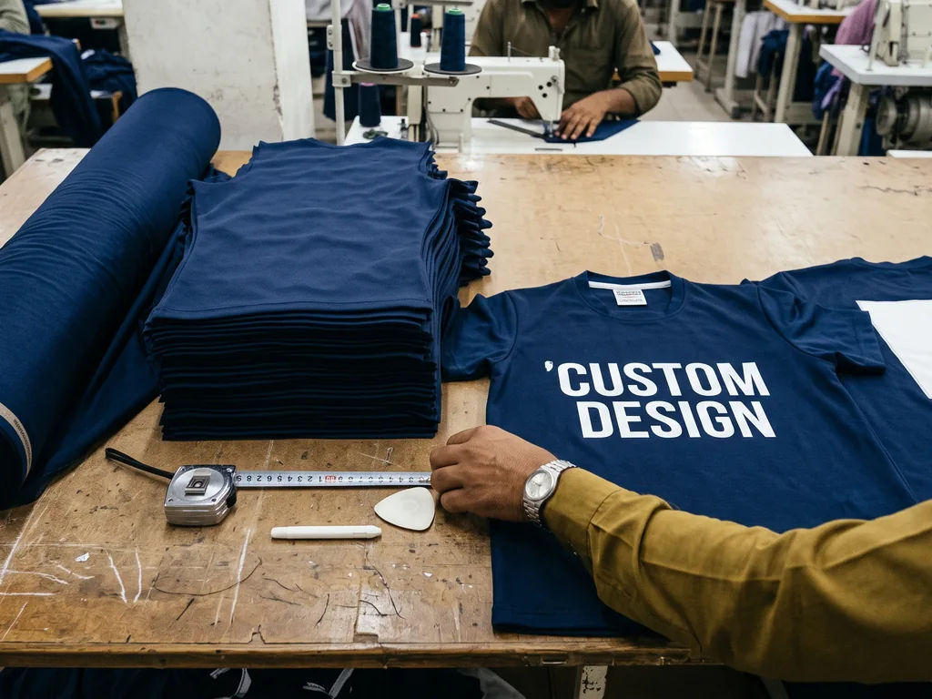 Polyester fabric roll, cut panels and a finished custom rugby jersey showing what a rugby jersey manufacturer builds from scratch