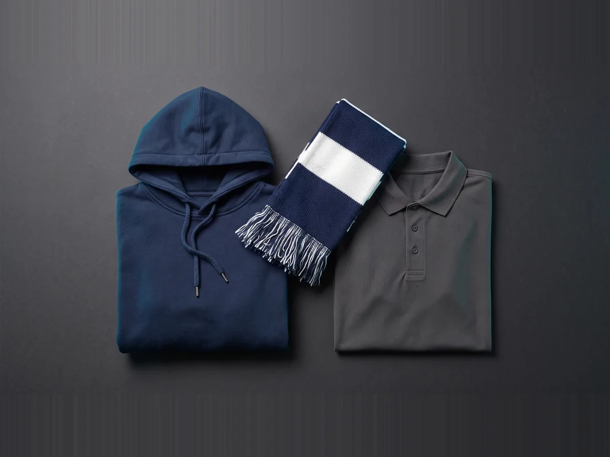 Club hoodies, replica shirts and staff polos manufactured alongside the kit