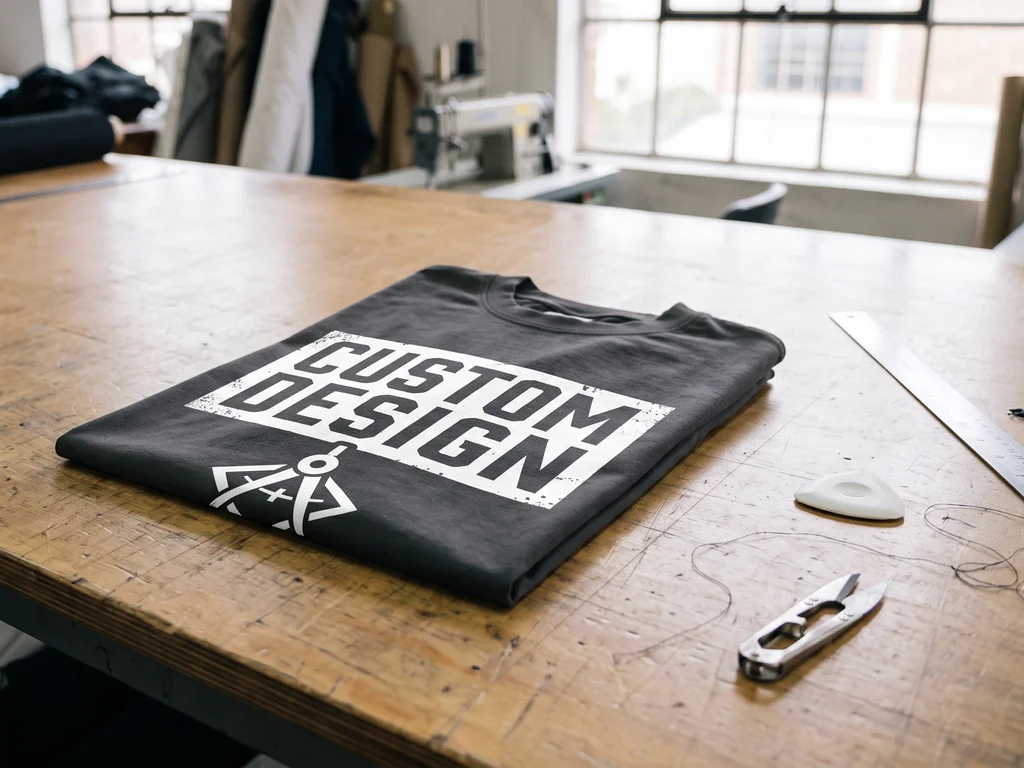 Oversized boxy combed cotton t-shirt with a bold CUSTOM DESIGN chest print, folded flat