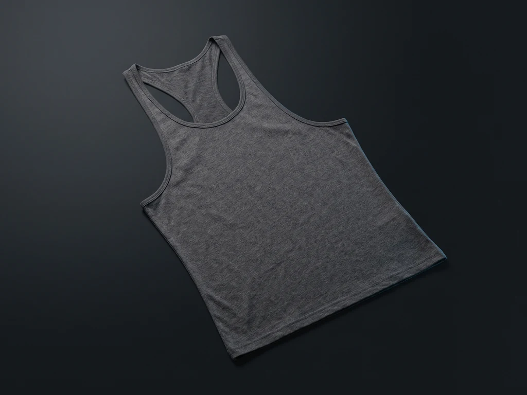 Custom racerback training tank top in charcoal heather jersey, laid flat
