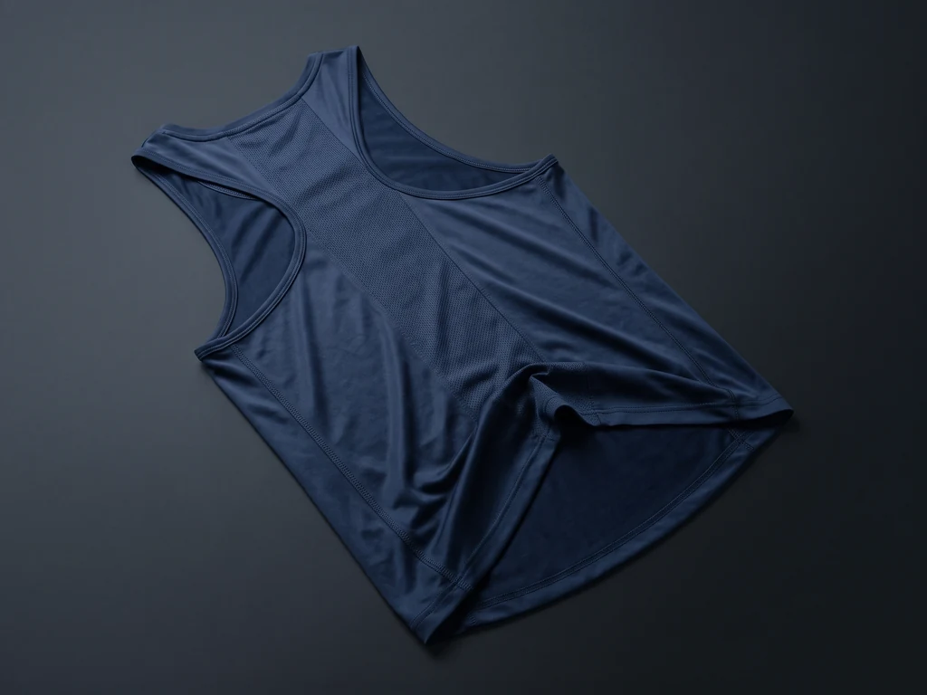 Navy performance tank top with a mesh back panel and flatlock seams