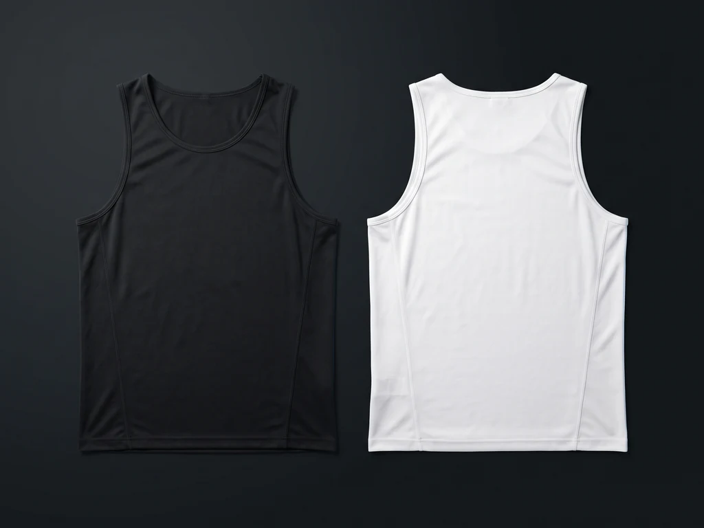 Team tank vests in black and white laid flat for inspection