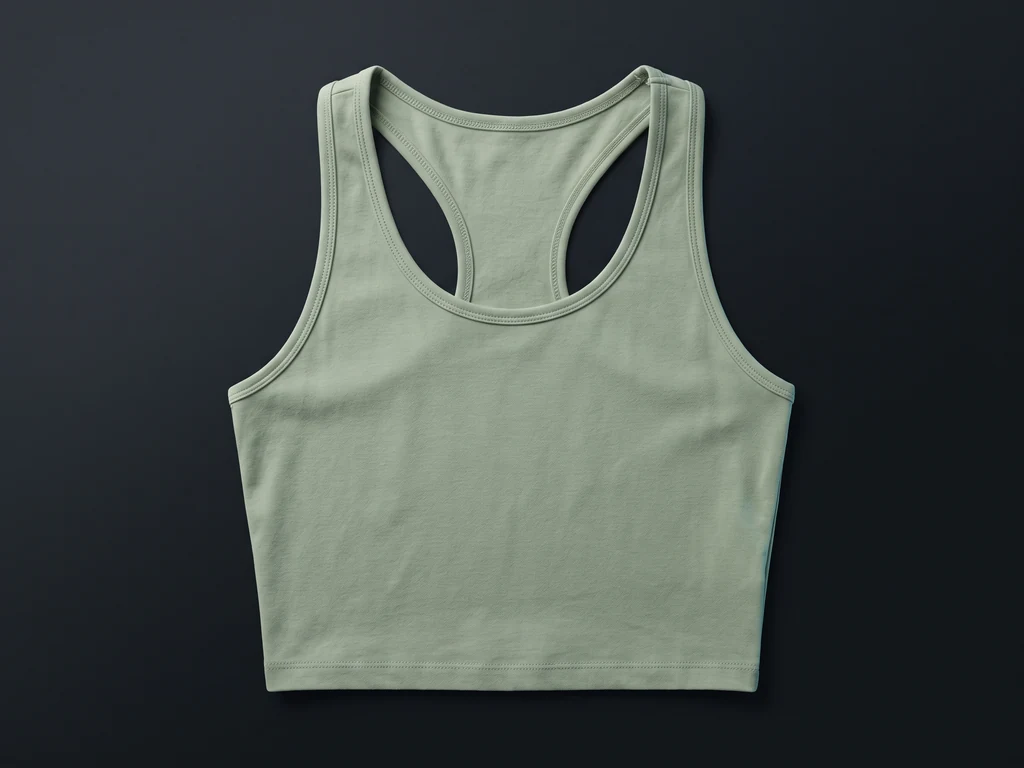 Women's cropped racerback tank top in sage cotton-elastane, laid flat